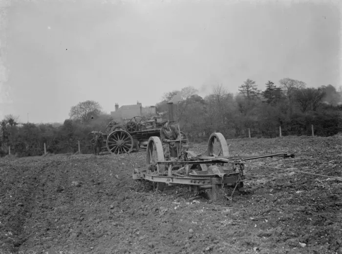 Framed Print : Steam tractor cultivation at Farningham, Kent. 1938