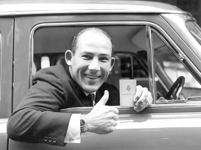 Framed Print : Stirling Moss with New Driving Licence after Year of Disqualification. he Celebrated Framed Print : Stirling Moss with New Driving Licence after Year of Disqualification. he Celebrated