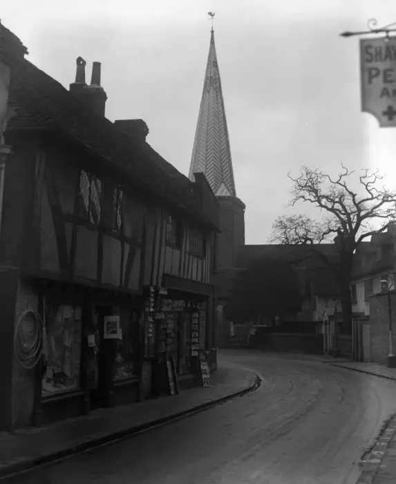Framed Print : A street scene in Godalming in the county of Surrey. 1 November 1920 Framed Print : A street scene in Godalming in the county of Surrey. 1 November 1920