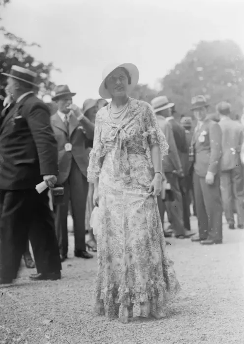 Framed Print : Striking fashions at French Grand Prix meeting at Longchamps. One of the striking Framed Print : Striking fashions at French Grand Prix meeting at Longchamps. One of the striking