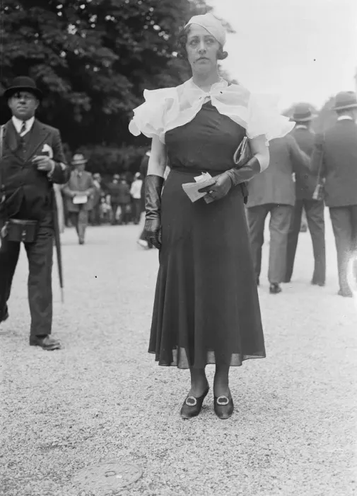 Framed Print : Striking fashions at French Grand Prix meeting at Longchamps. One of the striking Framed Print : Striking fashions at French Grand Prix meeting at Longchamps. One of the striking