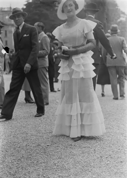 Framed Print : Striking fashions at French Grand Prix meeting at Longchamps. One of the striking Framed Print : Striking fashions at French Grand Prix meeting at Longchamps. One of the striking
