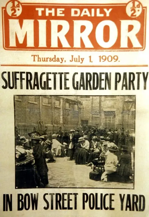 Framed Print : Suffragette Garden Party in Bow Street Police Yard - front cover, The Daily Mirror Framed Print : Suffragette Garden Party in Bow Street Police Yard - front cover, The Daily Mirror
