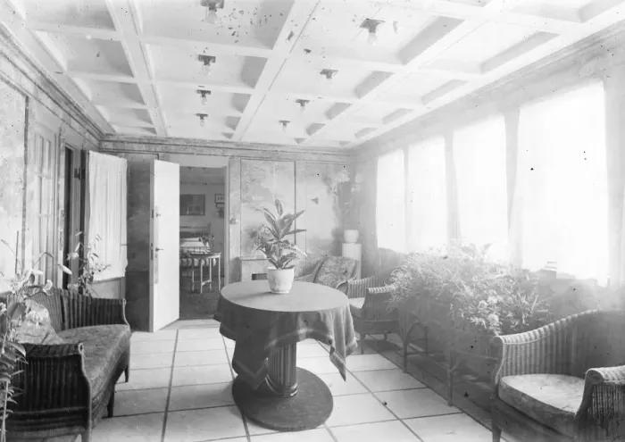 Framed Print : Suite on Berengaria. The Private Verandah. The windows on the right command