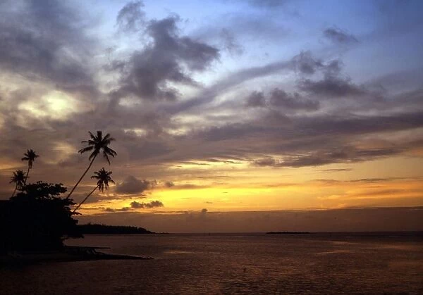 Sunset over a Polynesian island