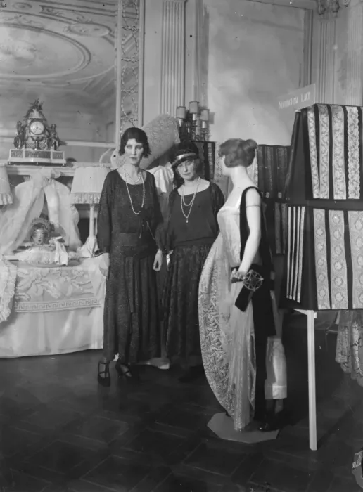 Framed Print : Supporting a Home Industry The Duchess of Portland and Lady Henry Rentinck Examining Framed Print : Supporting a Home Industry The Duchess of Portland and Lady Henry Rentinck Examining