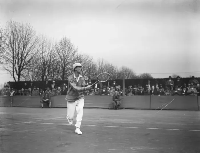 Framed Print : Surrey Hard Court tournament at Roehampton. G R V Crole Rees in play. 16 April 1927 Framed Print : Surrey Hard Court tournament at Roehampton. G R V Crole Rees in play. 16 April 1927