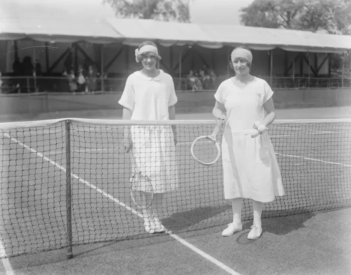 Framed Print : Surrey lawn tennis championships at Surbiton. Miss Fry and Miss McKane before the contest Framed Print : Surrey lawn tennis championships at Surbiton. Miss Fry and Miss McKane before the contest