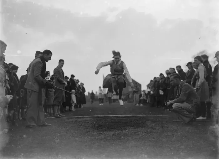 Framed Print : Swanley College sports. The girls long jump. 1935 Framed Print : Swanley College sports. The girls long jump. 1935