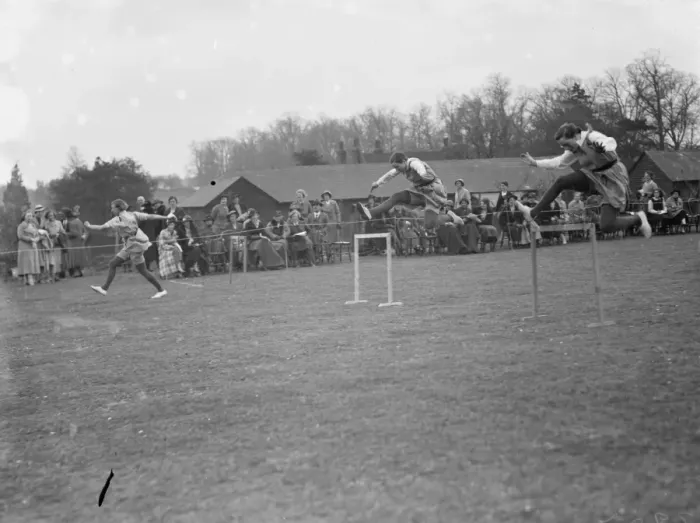 Framed Print : Swanley college sports. The hurdles race. 1936