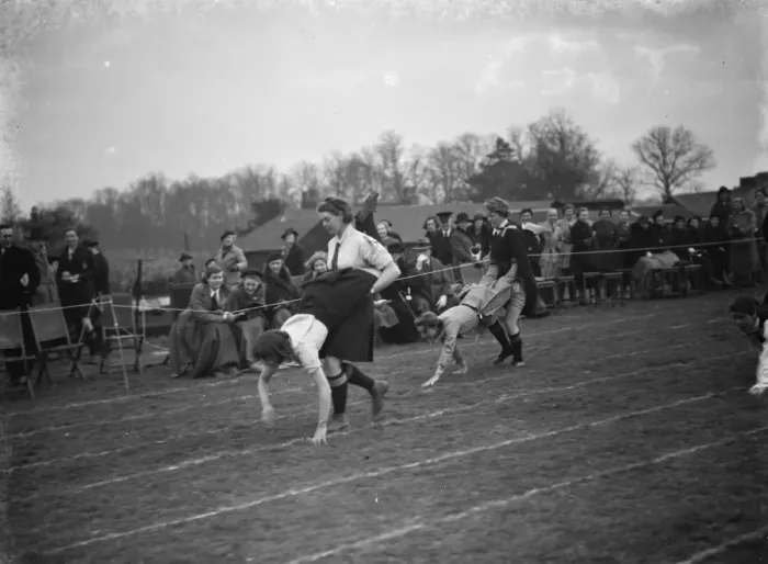 Framed Print : Swanley Horticultural College Sports, wheel barrow race. 1938 Framed Print : Swanley Horticultural College Sports, wheel barrow race. 1938