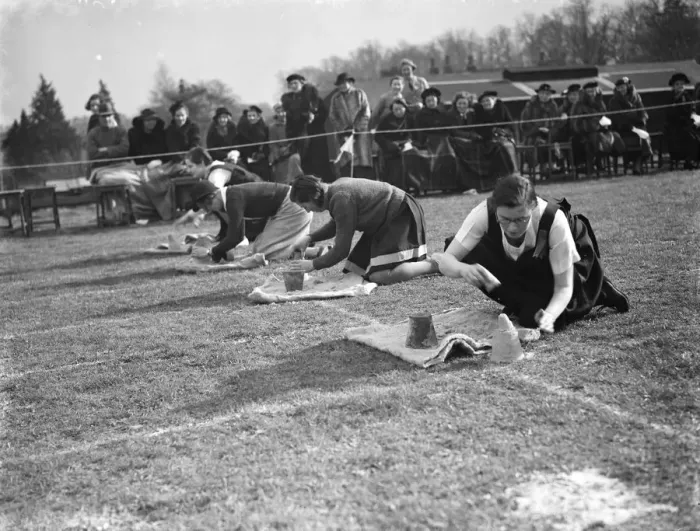 Framed Print : Swanley Horticultural College Sports, obstacle race. 1938 Framed Print : Swanley Horticultural College Sports, obstacle race. 1938