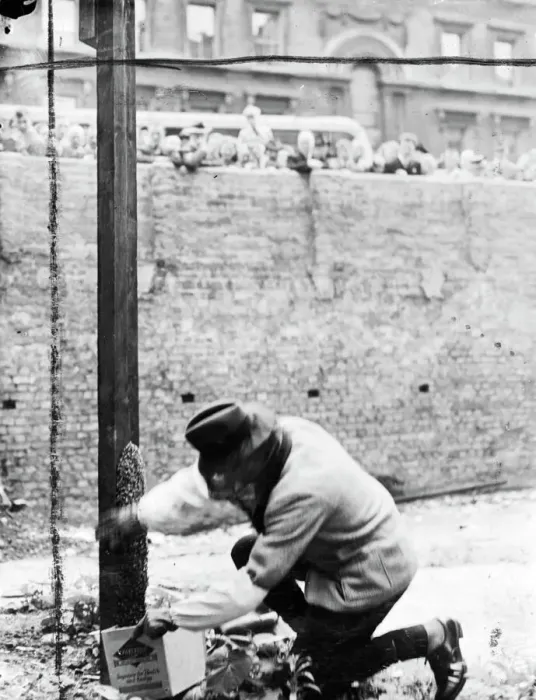 Framed Print : A swarm of bees which settled at the foot of a pole on a bomb site in Victoria Street Framed Print : A swarm of bees which settled at the foot of a pole on a bomb site in Victoria Street