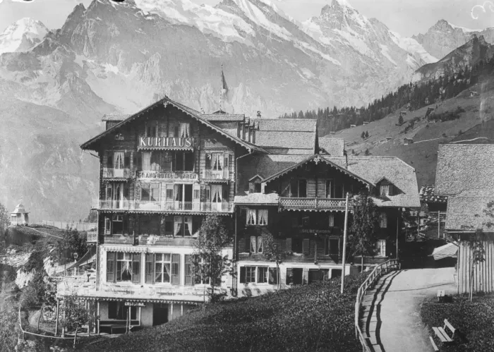 Framed Print : Two Swiss Hotels burned down. The Hotel Edelweiss and the Grand Hotel des Alpes Framed Print : Two Swiss Hotels burned down. The Hotel Edelweiss and the Grand Hotel des Alpes
