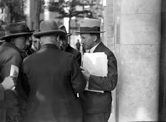 Framed Print : T. U. C. meeting at Transport House. Mr Herbert Morrison. 8 April 1936 Framed Print : T. U. C. meeting at Transport House. Mr Herbert Morrison. 8 April 1936