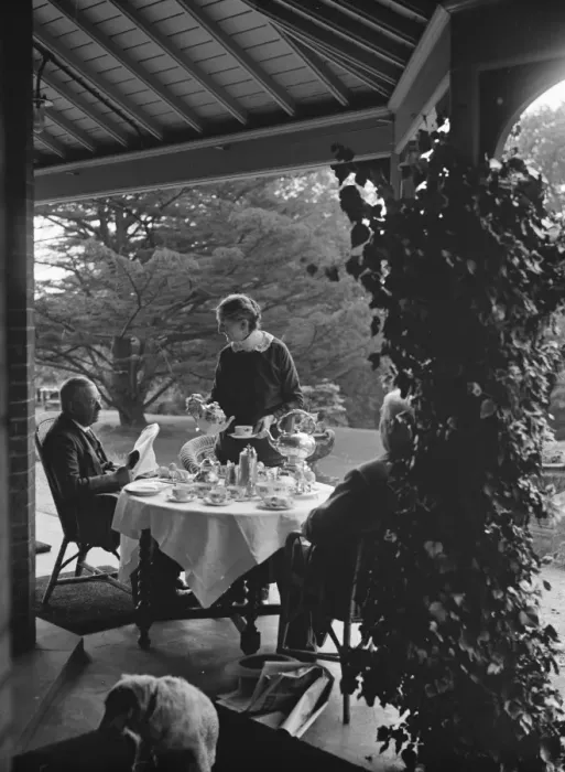 Framed Print : Taking tea at Oakhill. 1928