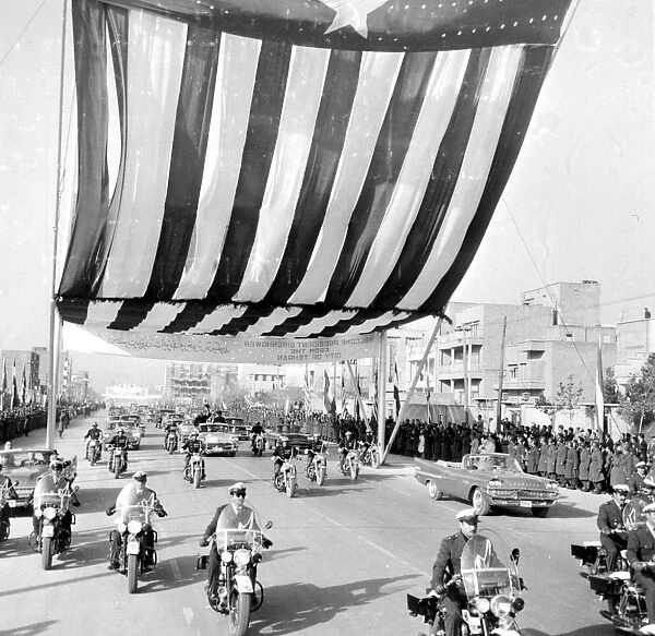 Teheran: The motor cavalcade containing President Eisenhower and the Shah of Persia