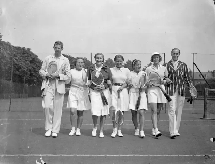 Framed Print : Tennis champions at pre-Wimbledon reception. World-famous tennis players from America