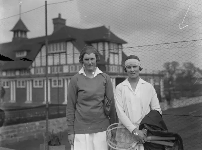 Framed Print : Tennis player ( right ) Miss G Sterry. 1 June 1928 Framed Print : Tennis player ( right ) Miss G Sterry. 1 June 1928