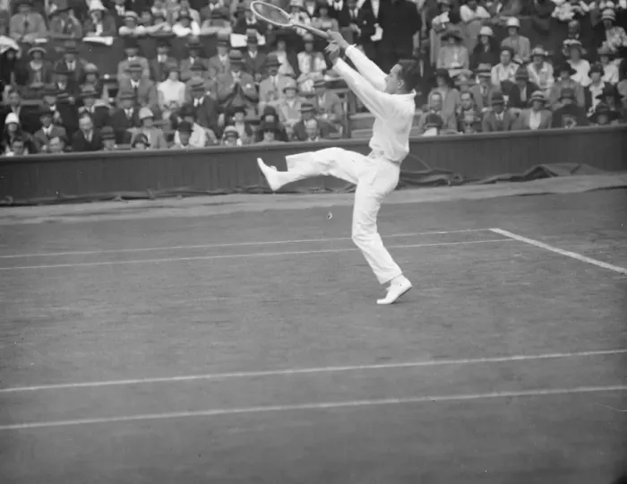 Framed Print : Tennis at Wimbeldon. Brugnon in play against Kinsey. 3 July 1926 Framed Print : Tennis at Wimbeldon. Brugnon in play against Kinsey. 3 July 1926