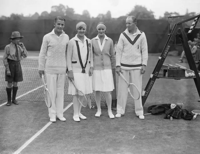 Framed Print : Tennis at Wimbledon. H W Austin, Miss Betty Nuthall, Miss Heine, and Farquaharson Framed Print : Tennis at Wimbledon. H W Austin, Miss Betty Nuthall, Miss Heine, and Farquaharson