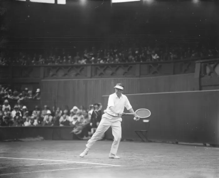 Framed Print : Tennis at Wimbledon. Howard Kinsey in play against. 30 June 1926 Framed Print : Tennis at Wimbledon. Howard Kinsey in play against. 30 June 1926