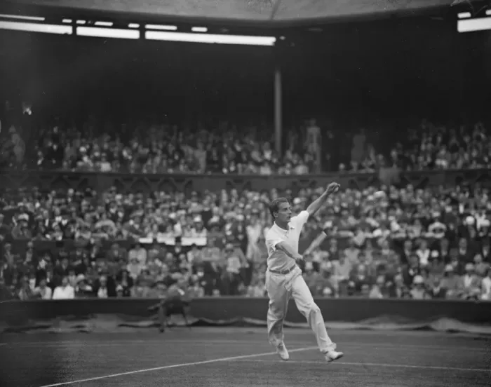 Framed Print : Tennis at Wimbledon. J Kozeluh in play. 26 June 1929