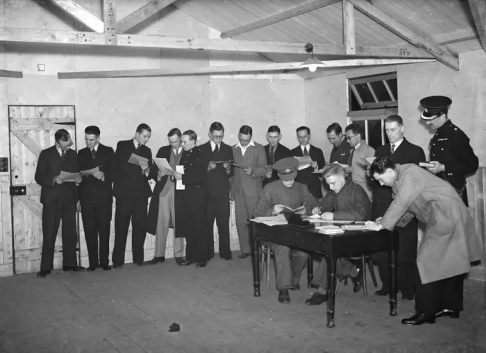 Framed Print : Territorial Army recruiting week at Sidcup, Kent. ( signing on ). March 1938 Framed Print : Territorial Army recruiting week at Sidcup, Kent. ( signing on ). March 1938