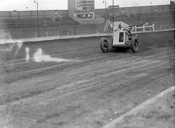 Framed Print : Tiger Stevenson in midget car in action Aug 9th 1937 Framed Print : Tiger Stevenson in midget car in action Aug 9th 1937