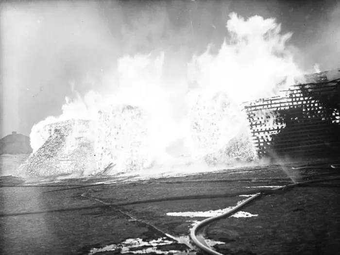 Framed Print : A timber fire in Welling, Kent. 1938 Framed Print : A timber fire in Welling, Kent. 1938