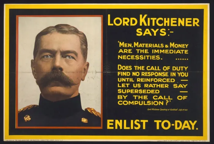 Framed Print : Title: Lord Kitchener says: Enlist to-day / photo Bassano ;printed by David Allen & Sons Ld Framed Print : Title: Lord Kitchener says: Enlist to-day / photo Bassano ;printed by David Allen & Sons Ld