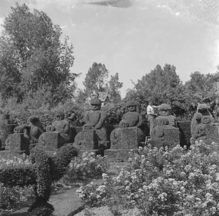 Framed Print : The topiary figures at Hever Castle. 1938 Framed Print : The topiary figures at Hever Castle. 1938