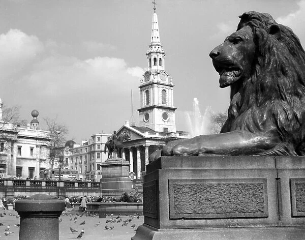 Trafalgar Square with St Martin - in - the - Fields Church in background, London