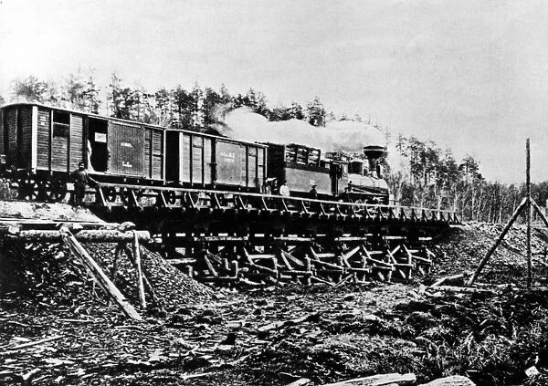 A train crossing the newly constructed Trans Siberian Railway, Russia 1891 - 1916