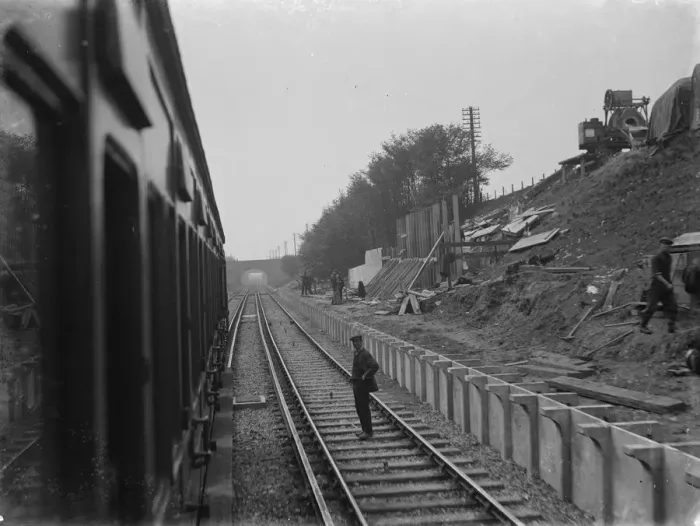 Framed Print : A train passing through the newly constructed Albany Park Station. 1935 Framed Print : A train passing through the newly constructed Albany Park Station. 1935