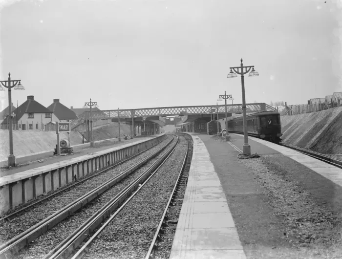 Framed Print : A train stopped at the new Swanley train station. 1939 Framed Print : A train stopped at the new Swanley train station. 1939