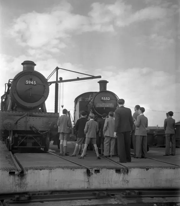 Framed Print : Trainspotters Club outing Young members of the trainspotters club gather around Framed Print : Trainspotters Club outing Young members of the trainspotters club gather around