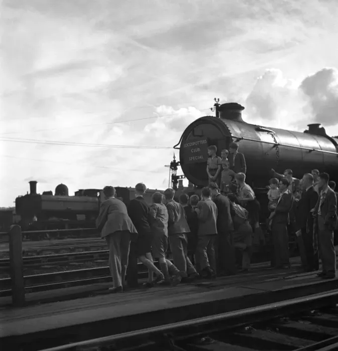 Framed Print : Trainspotters Club outing Young members of the trainspotters club gather around Framed Print : Trainspotters Club outing Young members of the trainspotters club gather around