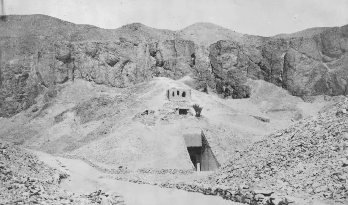 Framed Print : Treasure Valley. The exterior of an excavated tomb in the Valley of the Kings Framed Print : Treasure Valley. The exterior of an excavated tomb in the Valley of the Kings