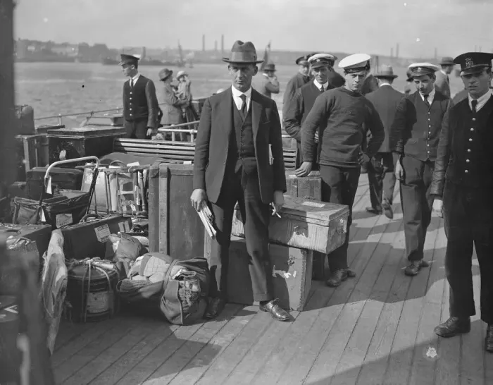 Framed Print : Trevessa survivors arrival at Tilbury Captain Foster 23 August 1923 Framed Print : Trevessa survivors arrival at Tilbury Captain Foster 23 August 1923