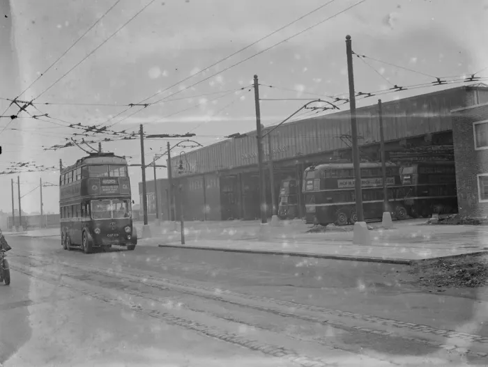 Framed Print : Trolley bus garage at Bexleyheath, Kent. 1936 Framed Print : Trolley bus garage at Bexleyheath, Kent. 1936