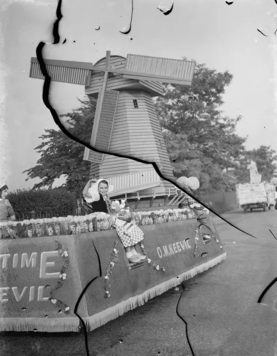 Framed Print : A Tulip Time windmill float in the Dartford Carnival procession. 1939 Framed Print : A Tulip Time windmill float in the Dartford Carnival procession. 1939