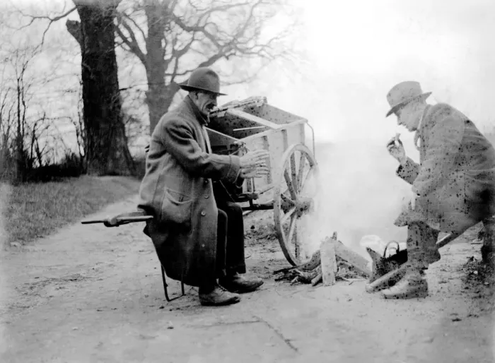 Framed Print : UK Kent Road sweepers having their dinner. 1935 Picture by John Topham Framed Print : UK Kent Road sweepers having their dinner. 1935 Picture by John Topham