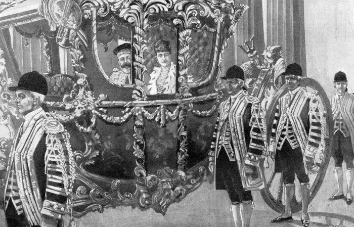 Framed Print : Uncrowned and crowned: their Majesties before and after the Abby Ceremony. His Majesty the King Framed Print : Uncrowned and crowned: their Majesties before and after the Abby Ceremony. His Majesty the King