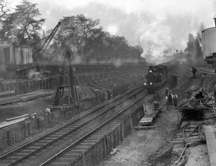 Framed Print : Underground Extension Works - The scene at Leytonstone during the extension of