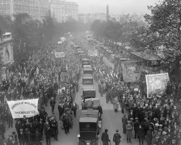 Framed Print : Unemployed procession on the embankment 18 October 1920