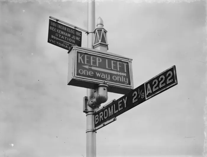 Framed Print : An unusal mile post for Beckenham, Kent. 1938 Framed Print : An unusal mile post for Beckenham, Kent. 1938