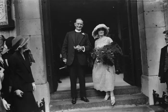 Framed Print : The Vicar of Staines weds. Commander Sir Edward Nicholl, RNR, was best man Framed Print : The Vicar of Staines weds. Commander Sir Edward Nicholl, RNR, was best man