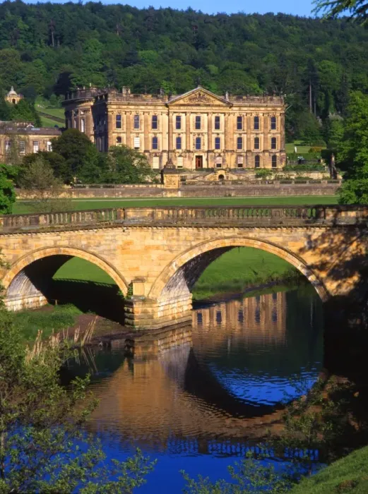 Framed Print : View of Chatsworth House [Derbyshire] over the eighteenth century bridge