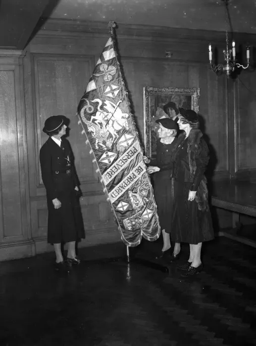 Framed Print : On view at the Girl Guides Association Headquarters is the Standard of St George Framed Print : On view at the Girl Guides Association Headquarters is the Standard of St George